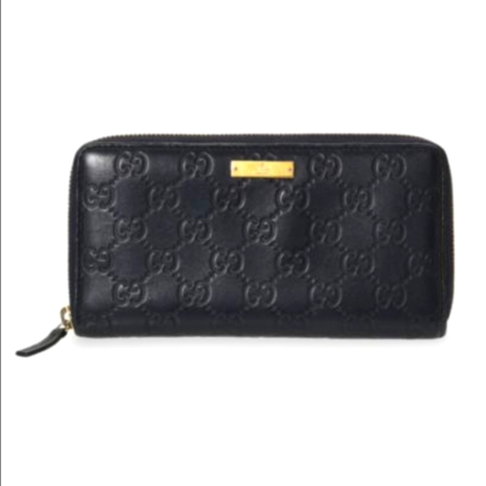 🇮🇹Gucci Guccisima GG Embossed Black Leather Zip around Long Wallet